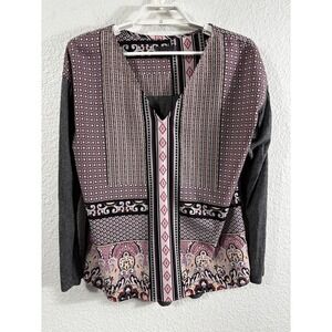 Hale Bob Tunic Blouse Womens Small Multicolor Geometric Jersey Long Sleeve Top